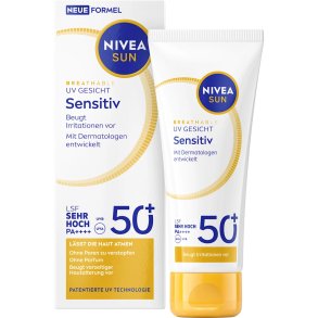 Nivea Sun UV Face Sensitive solkr�m SPF 50+ parfymfri f�r k�nslig hud (40 ml)