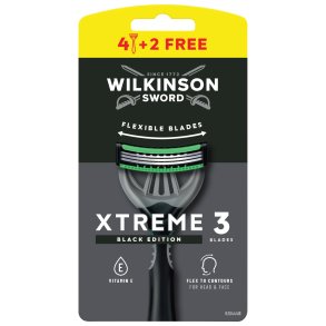 Wilkinson Sword Xtreme 3 Black Edition eng�ngsrakhyvlar med 3 flexibla blad (6 st.)