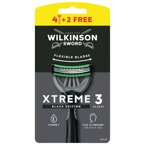 Wilkinson Sword Xtreme 3 Black Edition eng�ngsrakhyvlar med 3 flexibla blad (6 st.)