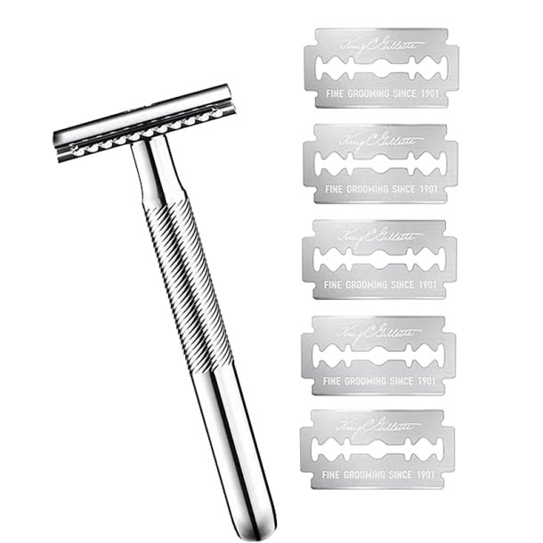 King C. Gillette Klassisk Barberskraber + 5 stk. Double Edge Safety Razor barberblade