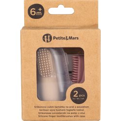 Petite&Mars Silikon-Fingerzahnb�rsten mit Etui f�r Babys ab 6 Monaten Rose &amp; Sand (2 St.)