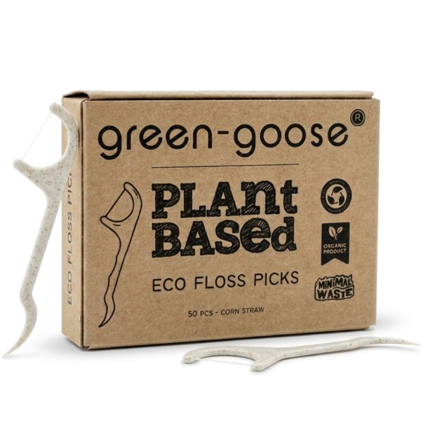 Ymp�rist�yst�v�lliset hammaslankaimet kasvipohjaisella varrella Green-Goose Eco Floss Picks (50 kpl)