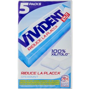 Vivident Xylit Spearmint zuckerfreier Kaugummi mit Xylitol – 5er-Pack (67,5 g.)