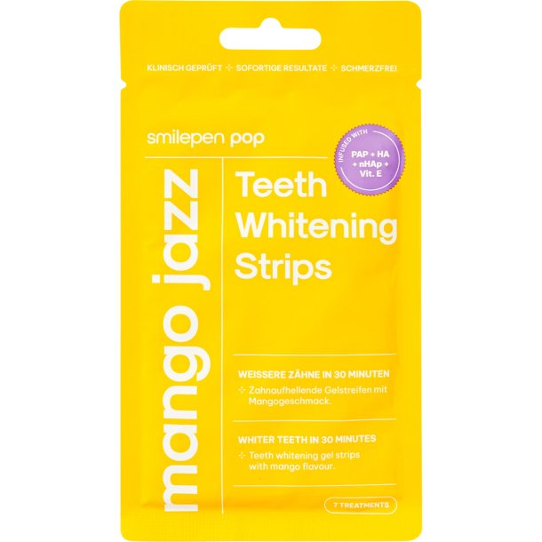POP Mango Jazz Teeth Whitening Strips med PAP &amp; Hydroxyapatit – 7 behandlinger