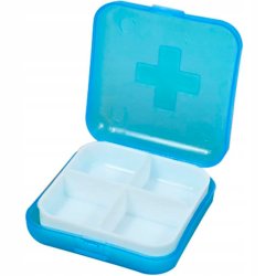 Liten och praktisk Bl� Pillerask - perfekt f�r v�skan, fickan och resan