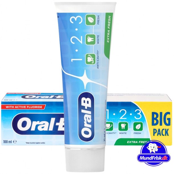 Oral-B 1-2-3 Tandpasta Extra Fresh 100 ml. - Oral-B tannkrem - MunnFrisk.no