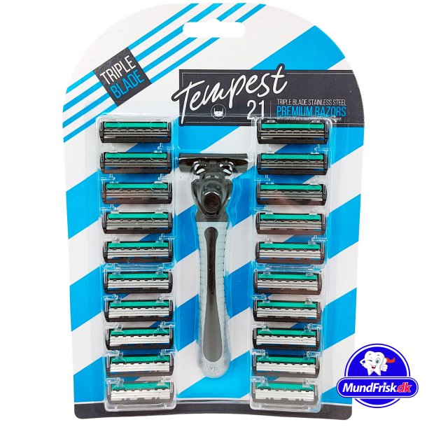 Barberhvel + 20 barberblader TEMPEST Treblads barberhvel for menn