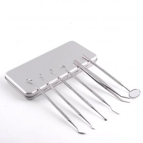 Tandvrdsset i pltlda - Tandverktyg i rostfritt stl - 6 delar