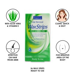 Hrfjerning Voksstrimler Beauty Formulas Face &amp; Bikini Aloe Vera 36 stk.