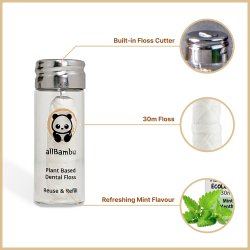 Bredygtig Tandtrd AllBambu Mint 30 mtr. + Glasdispenser