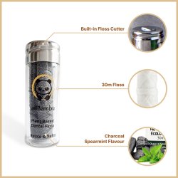 Bredygtig Tandtrd AllBambu Charcoal Spearmint 30 mtr. + Glasdispenser