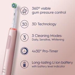 Oral-B Pro 3 3000 PINK Eltandbrste + Ekstra Brstehoved