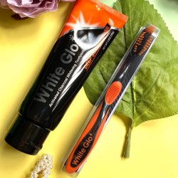 Tandblegning Tandpasta + Tandbrste White Glo CHARCOAL Deep Stain Remover 