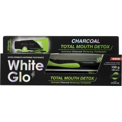 Tandblegning Tandpasta + Tandbrste White Glo CHARCOAL Total Mouth Detox