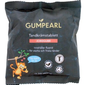 Barntandkrm Tabletter GUMPEARL Strawberry Fluor Bag 248 st.