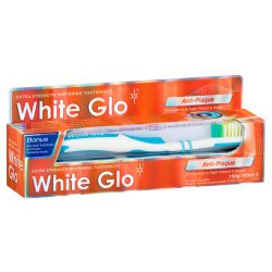 Tannblekingstannkrem WHITE GLO Anti-plakk 150g + tannbrste