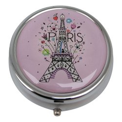 Pilleboks Rund Eiffeltrnmotivetui i metall med 3 rom