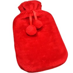 W�rmflasche Klassischer Pl�schbezug &amp; Pompons 2 Liter