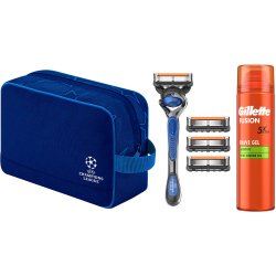 GILLETTE ProGlide UEFA Champions League Toalettveske + Barberskraber + 4 Barberblader + Fusion5 Barberskum
