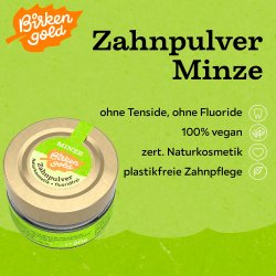 BIRKENGOLD Birch Gold Mint Tooth Powder � Fluoriton Hammastahna Pulveri xylitolilla (30 g)