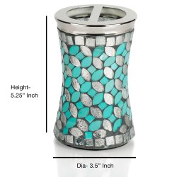 Tandbrsteholder Nu Steel Sea Foam Slv &amp; Aqua Glass Mosaic