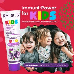 Naturlig Hydroxyapatit Barnetannkrem RADIUS Kids Super Duper Immuni-Power Bubble Berry Mint – 71 g