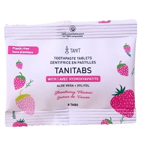Naturliga Tandpastatabletter med Hydroxyapatit &amp; Xylitol TANITABS Strawberry 8 st.