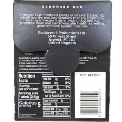 Stronger Gum Spearmint Vitamin D3 + K2 � Sukkerfrit tyggegummi med lang tyggetid og vitaminer (12 stk.)