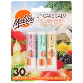 Malibu Lip Care Balm SPF 30 � baume à lèvres avec protection solaire, 3 x 5 g