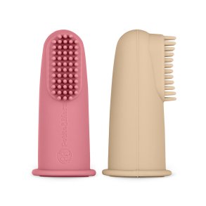 Petite&Mars Silikon-Fingerzahnb�rsten mit Etui f�r Babys ab 6 Monaten Rose & Sand (2 St.)