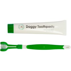 JoJo Natural Pet Kit de soins dentaires pour chiens – dentifrice � la vanille &amp; brosse � dents 3 faces