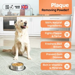Our Dogs Life Natural Plaque Away Powder 500 g � Effektiv hj�lp mot plack, tandsten och d�lig andedr�kt hos hundar