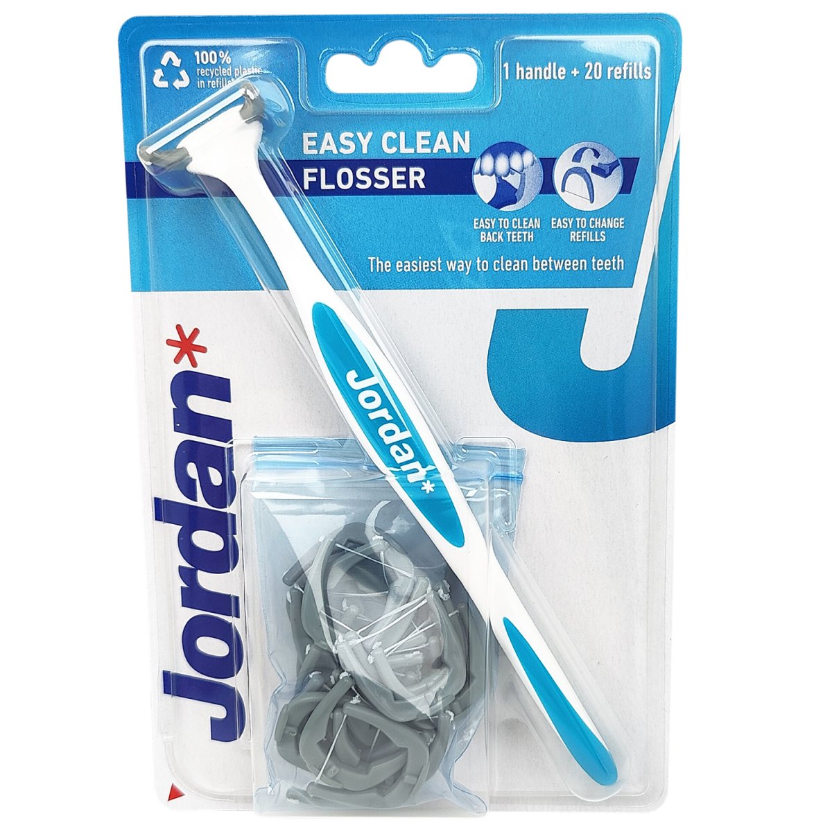 Vis stedet tælle film Jordan Easy Clean Flosser tandtråd - 1 håndtag + 21 refill-hoveder -  Tandtråd + Flosser | Jordan - MundFrisk.dk