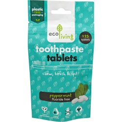 EcoLiving Tandpastatabletten Peppermint Fluoridevrij 125 stuks.