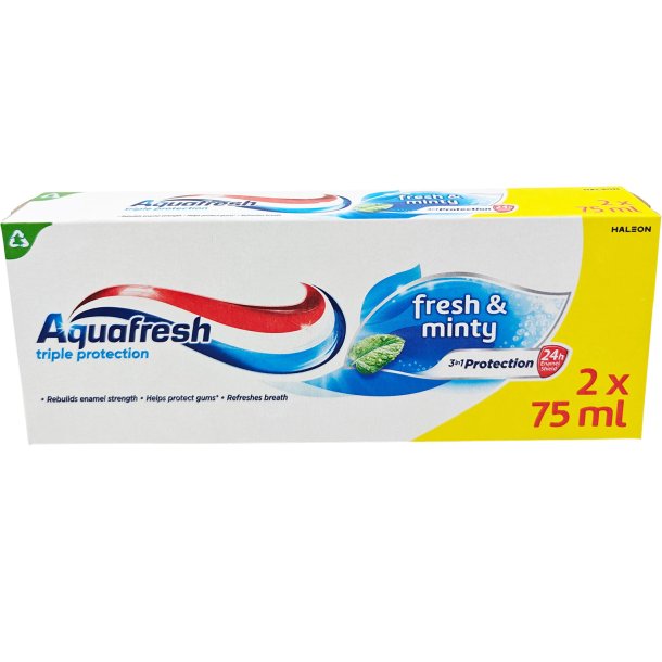 Aquafresh Fresh &amp; Minty tandpasta 2 x 75 ml � Friskhed og beskyttelse hver dag