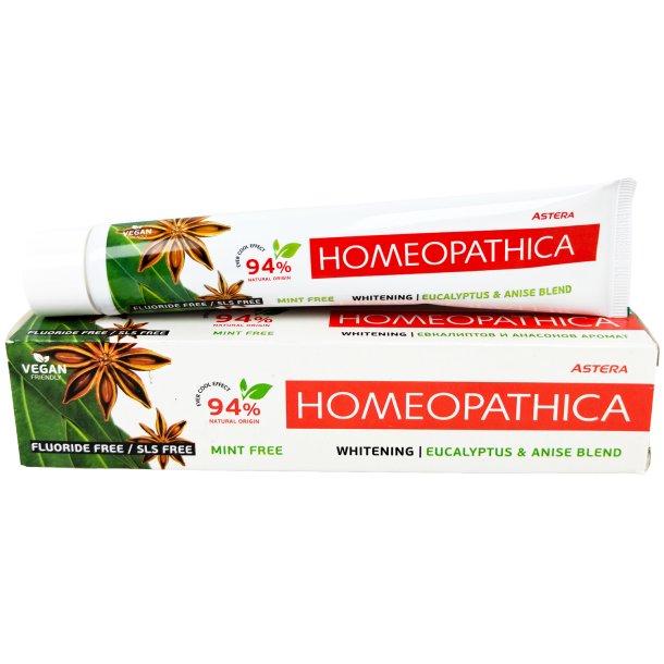 Astera Homeopathica Whitening Tandpasta � Eucalyptus &amp; Anise, Fluorfri &amp; Mintfri (75 ml.)
