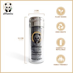 Bredygtig Tandtrd AllBambu Charcoal Spearmint 30 mtr. + Glasdispenser