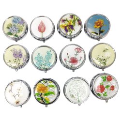 Pill Box Rund Metall Blommotiv Fodral Med 3 fack