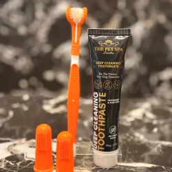The Pet Spa London Dental Care Kit f�r hundar – Tandkr�m, 3-sidig tandborste &amp; 2 fingertandborstar