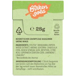 Natrlicher Xylitol-Kaugummi Birkengold Spearmint Green Mint 28g