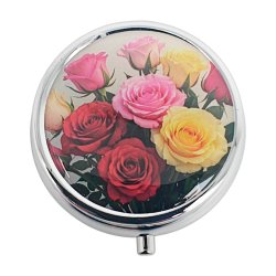 Pilleske Populre Blomster Rund Metal Pilleboks 