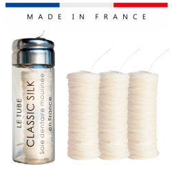 Tandtrd i ekologiskt silke LE TUBE Classic 4 x 20 m + glasdispenser