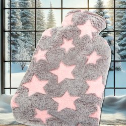 W�rmflasche Sternenmuster in Grau und Rosa - 2 ltr.