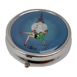 Pilleboks Rund Eiffeltrnmotivetui i metall med 3 rom
