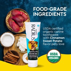 RADIUS Organic Canine Dental Gel  Ökologische Zahnpasta für Hunde mit coconut oil und süßer Kartoffel (80 ml)