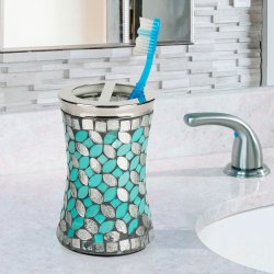 Tandbrsteholder Nu Steel Sea Foam Slv &amp; Aqua Glass Mosaic