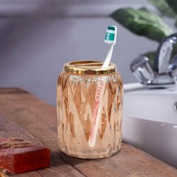 Tandbrsteholder NU Steel Amber Glas &amp; Guldfarvet Stl