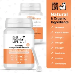 Our Dogs Life Natural Plaque Away Powder 500 g � Effektiv hj�lp mot plack, tandsten och d�lig andedr�kt hos hundar