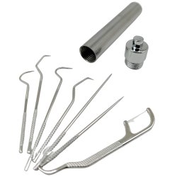 Dentala instrument 7 delar + behllare i rostfritt stl