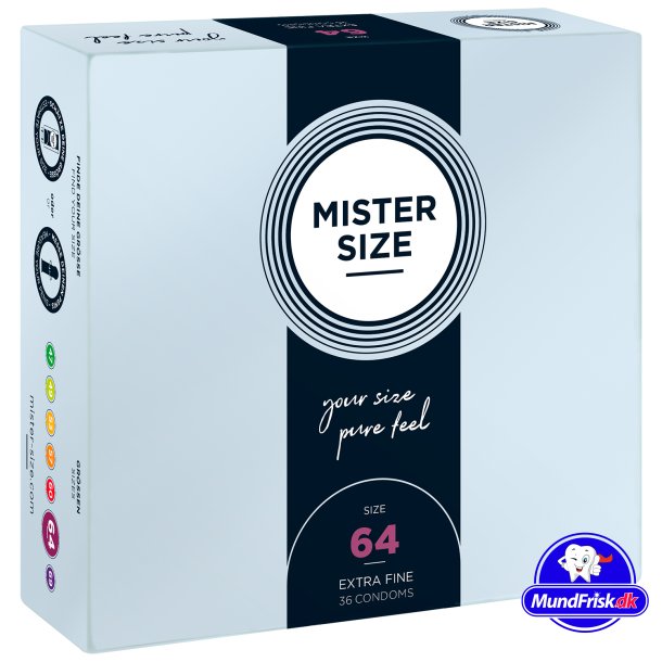 Mister Strrelse Kondomer Pure Feel 36 stk. XS-XXXL 64 mm - XXL